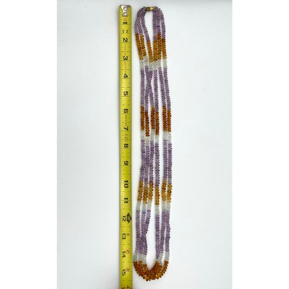 Vintage Three-Strand Beaded Amethyst, Citrine, and Topaz 31" Necklace - Picture 5 of 8